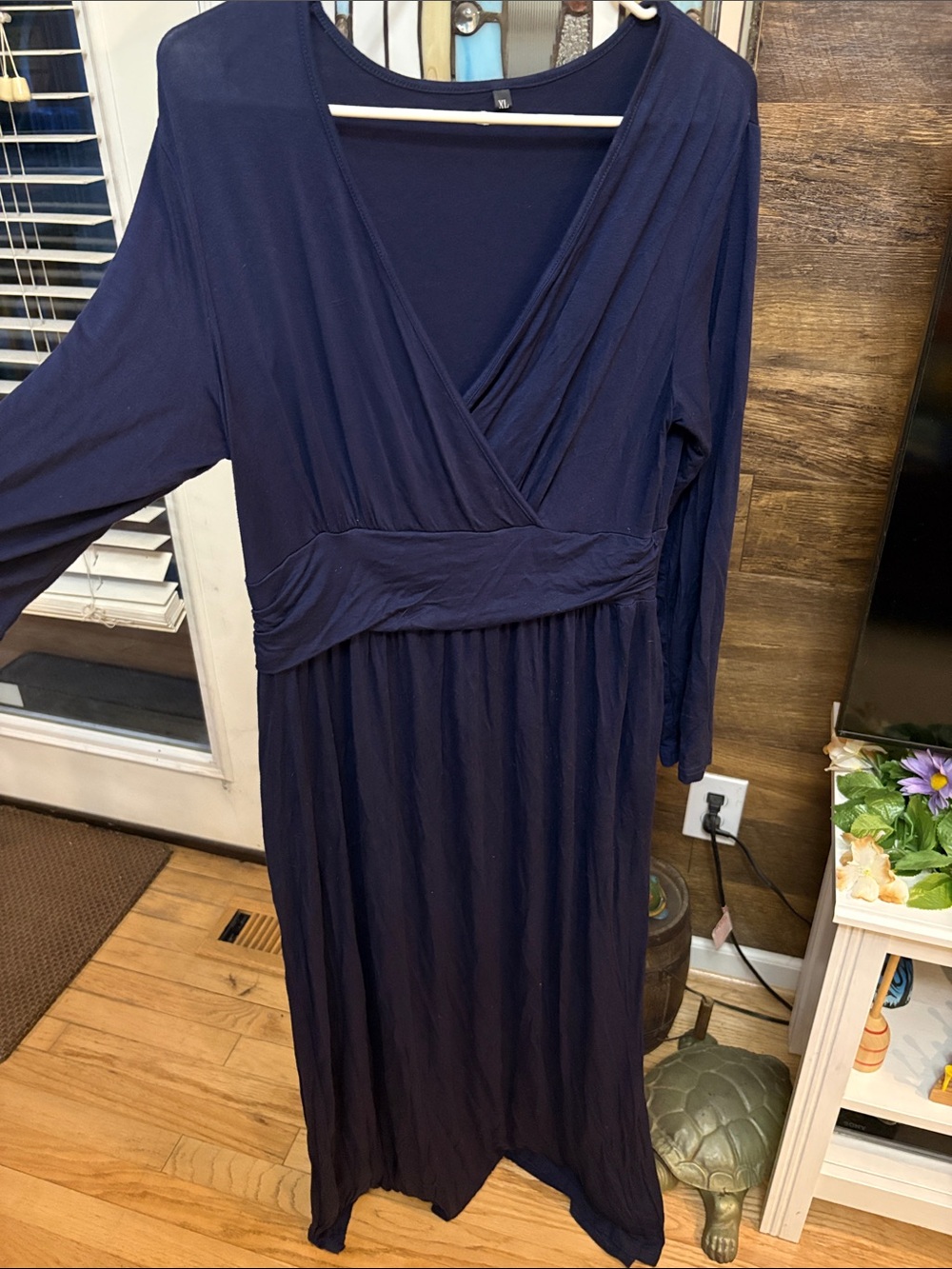 Women's Navy Wrap-Style Long Sleeve Dress